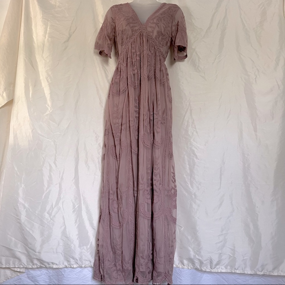 🌷🌾 Boho Lace PinkBlush Bridesmaid Photoshoot Maxi  Maternity Gown Dress